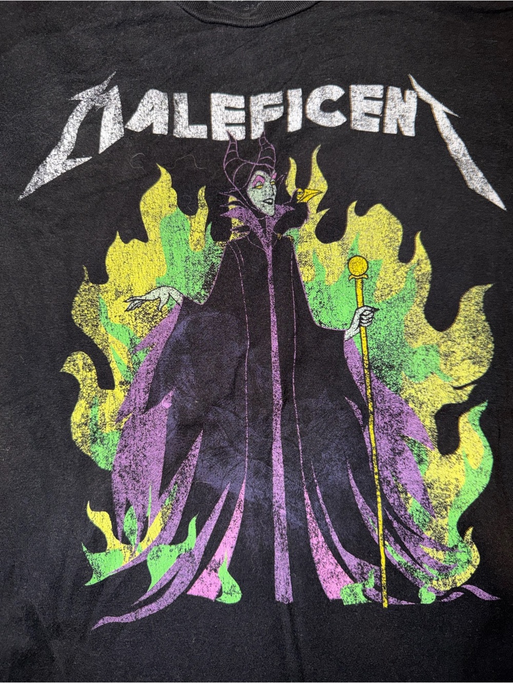 Disney Black Maleficent Tee with Purple, Green & Yellow Artwork